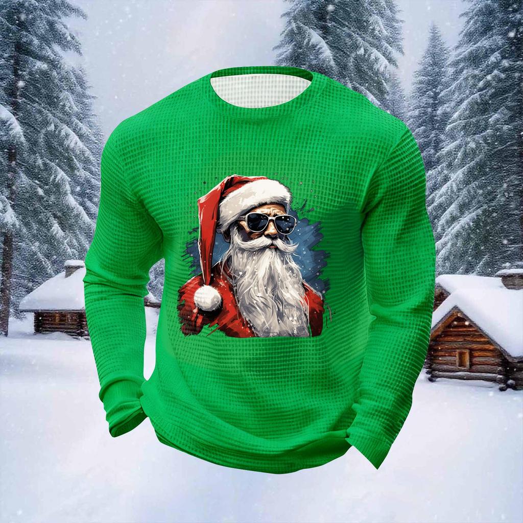 Pánské vánoční topy s kulatým výstřihem a dlouhým rukávem Pánské sportovní topy ve velkých velikostech s ležérním kulatým výstřihem