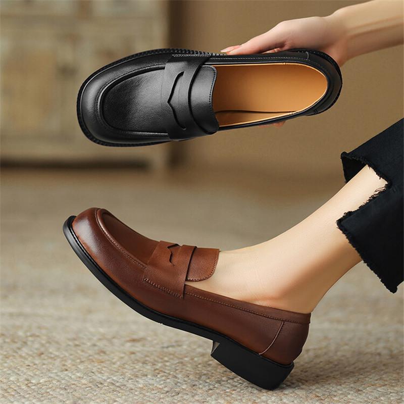 Fashion Summer Split Leather Women Shoes Round Toe Women Pumps Low Heel Loafers Shoes for Women Concise Ladies Shoes Zapatos De Mujer