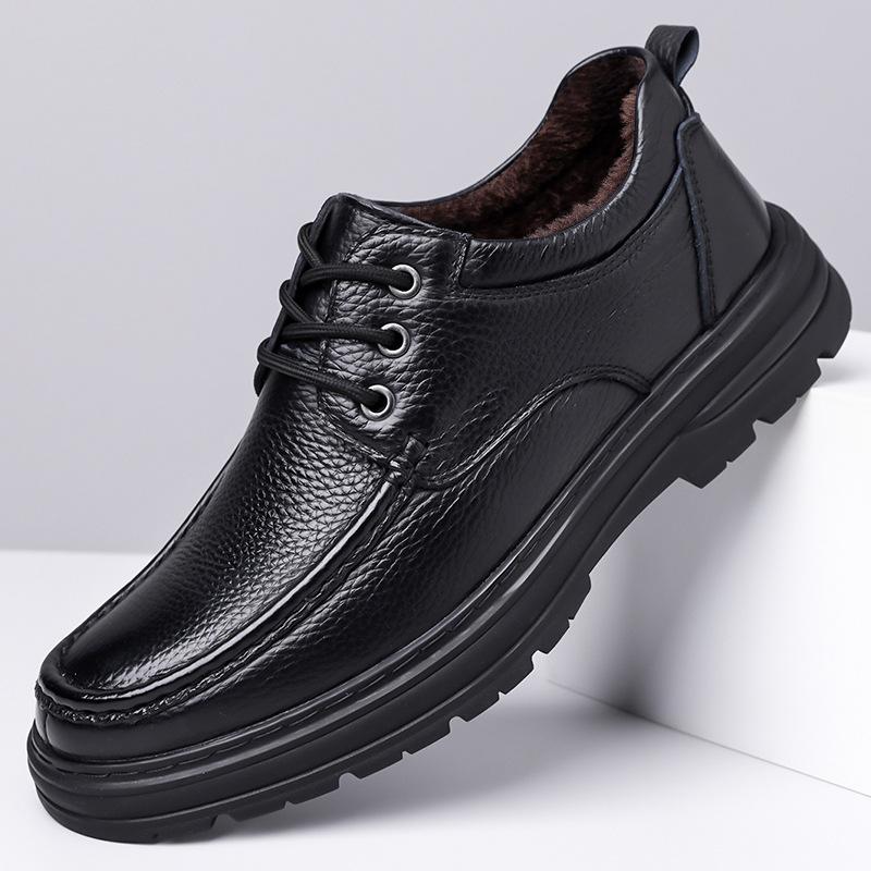Autumn Winter Business Leather Shoes for Men Solid Color Keep Warm Casual Shoe Male Fashion Antiskid Designer Dress Shoes Man