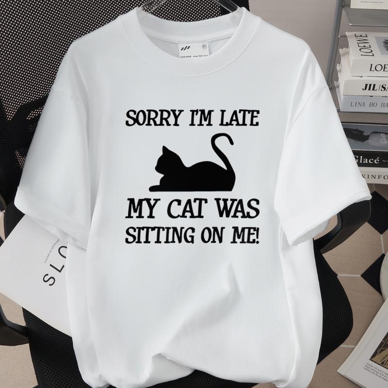 Trendiges Grenzüberschreitendes Katzen-Print-T-Shirt, 260g Reine Baumwolle, Kurzarm, Einfach 1002-45