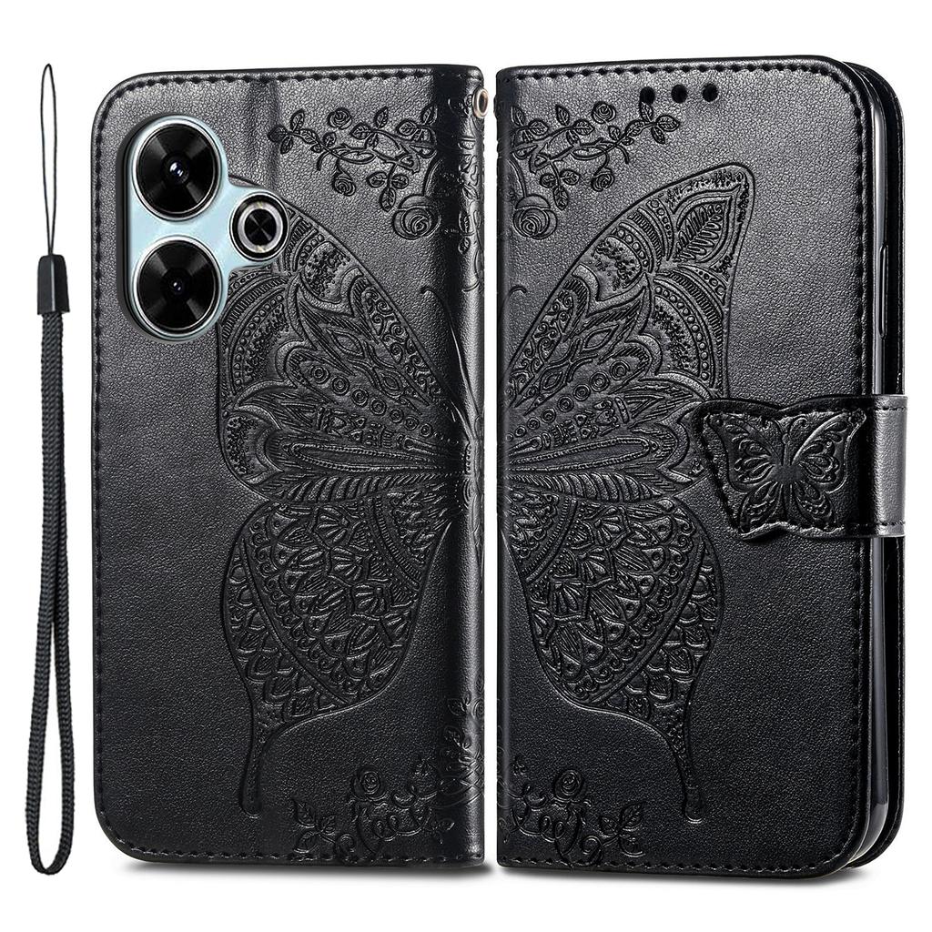 For Xiaomi Redmi 13 5G/13 4G Case Stand PU Leather Phone Cover Butterfly and Flower Imprinted