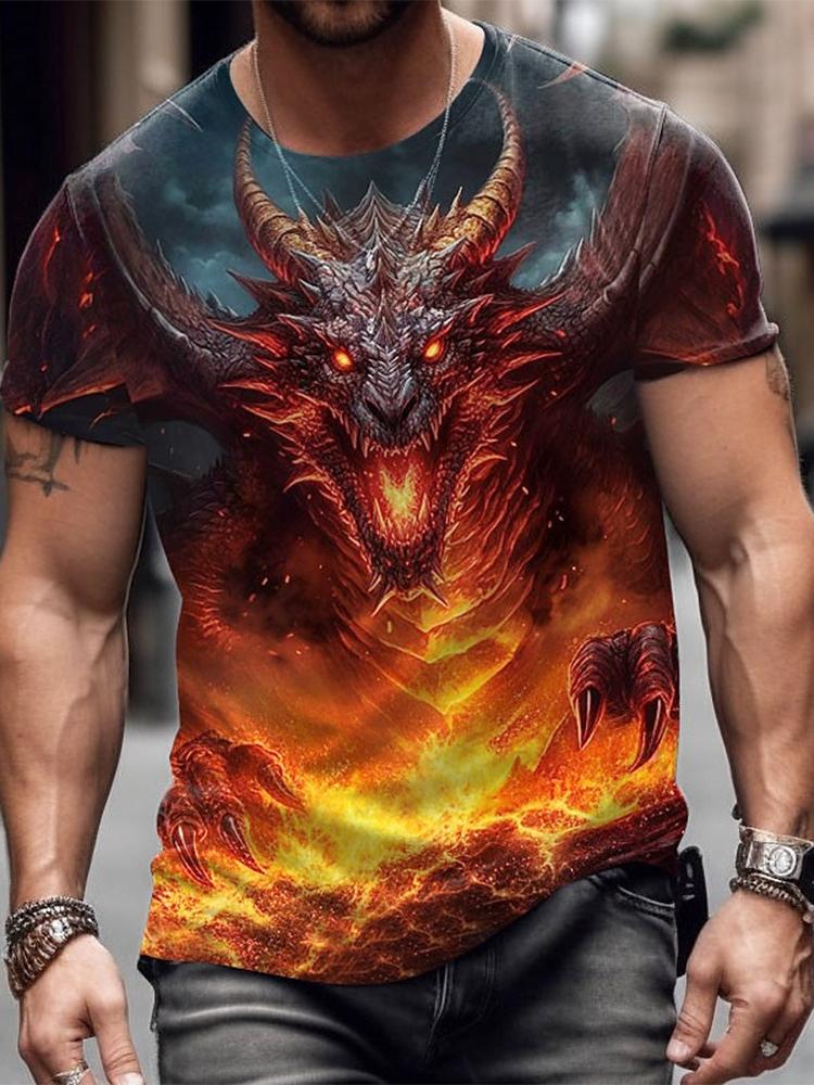 Summer Street Style Fashion Men's T-shirt Urban Everyday Casual Short-sleeved Top 3D Dragon Print Men's Outdoor T-shirt