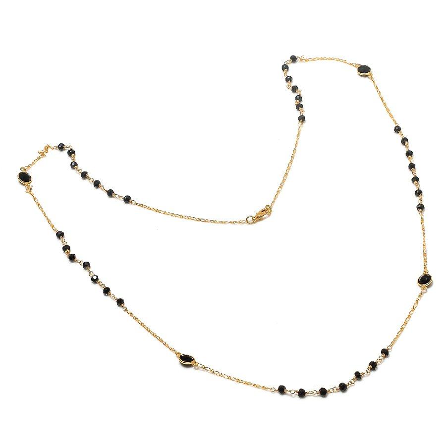 Collana in Argento Sterling 925 Fatta a Mano con Pietra Onice Nera 20" KJ-1206