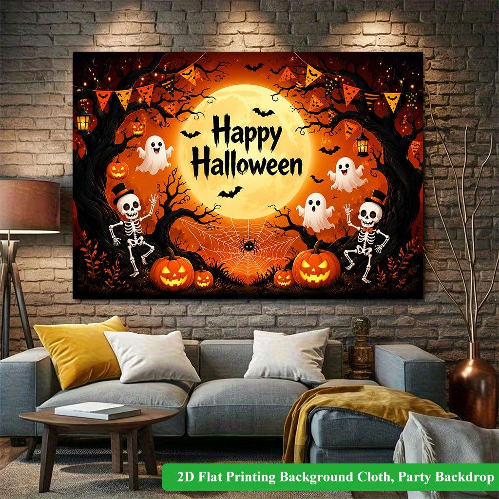 2D Flat Backdrop1pc Halloween Pumpkin Ghost Backdrop Banner Polyester Wall Decor For Living Room Bedroom Office Outdoor Decor Holiday Gift