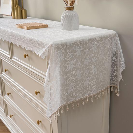 Lace Table Runner, Embroidery Floral Lace Table Cover with Tassel for Wedding, Afternoon Tea, Party Decor, Piano Top Cover