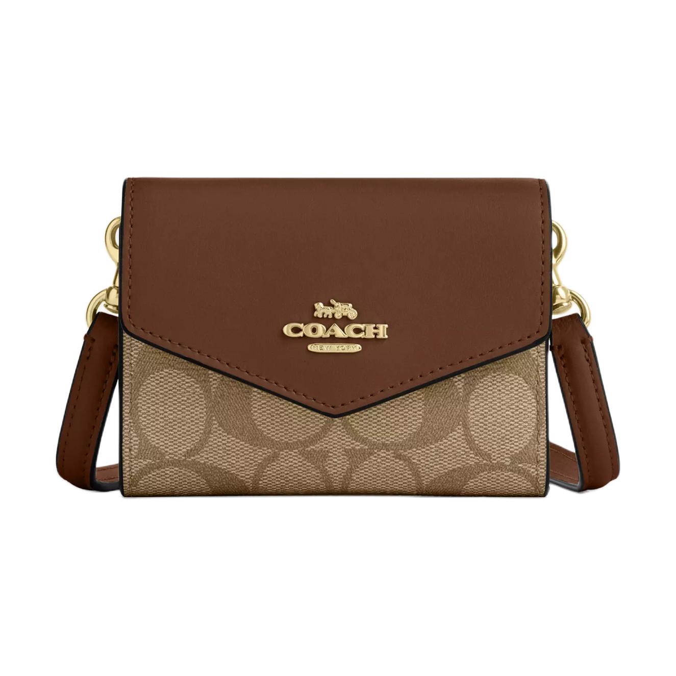 

Coach Envelope 12 Classic Monogram Coated Canvas And Smooth Leather Mini Wallet Women wallet Khaki Saddle CU172-IME74 Basic Set (Bag+Dust Bag)
