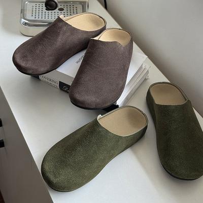 Französische Tasche Kopf halbe Schale Schuhe tragen Frühling und Sommer neu ein Pedal Bocken Schuhe 17093 olivgrün, braun -J