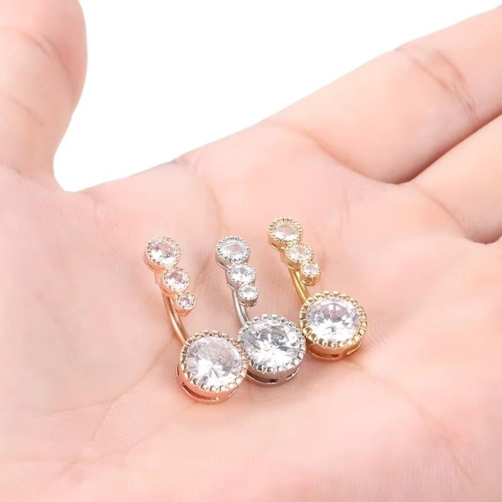 Elegant Gem Navel Piercing Copper Shiny Body Jewelry Fashion Crystal Ball Belly Button Rings  Men
