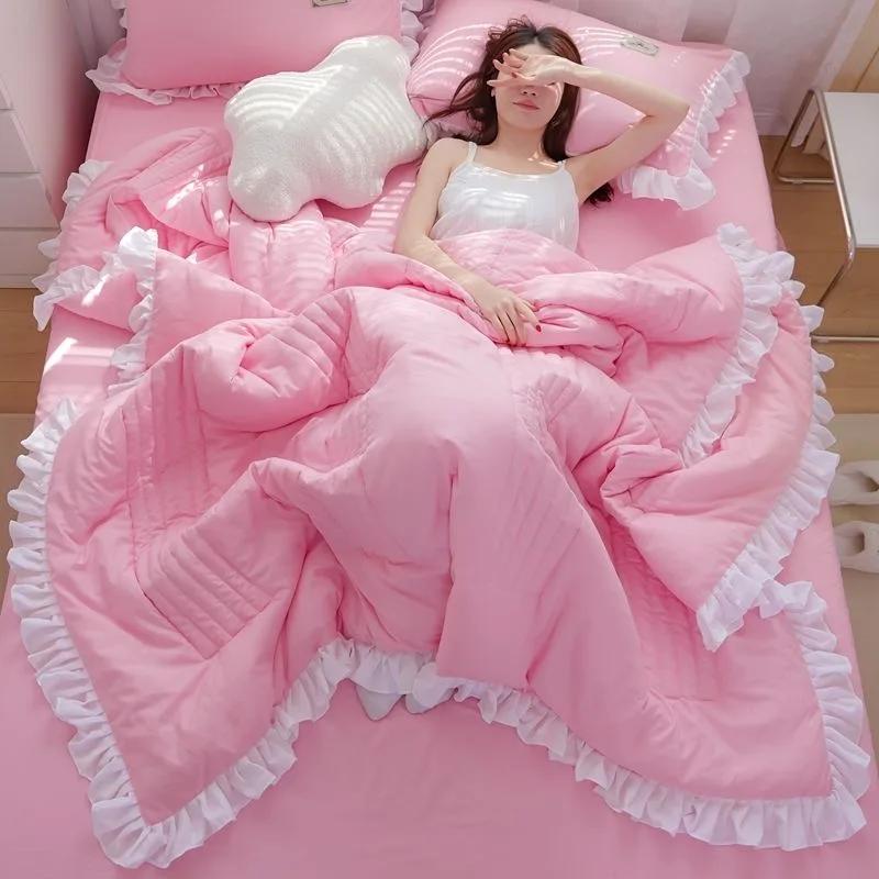 Korean Style Quilted Summer Quilt Blanket Lightweight Cooling Air-conditioning Comforter Quilt Soft Thin Quilt Machine Washable