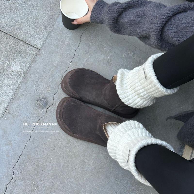 First Layer Cowhide~ Genuine Leather Retro Ugly Cute Big Head Boots Flat Bottom Short Boots Women's Maillard Round Head Martin Boots