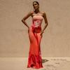 Women's Strapless Sleeveless Mermaid Maxi Dress Slim Elastic Waist Tropical Floral Milk Silk Micro Elastic Backless Party Evening Long Dress