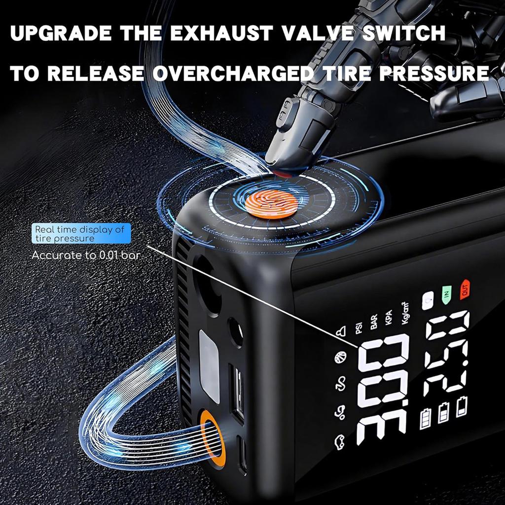 Tire Inflator Portable  Compressor Portable Cordless    with Digital Pressure Gauge 150PSI 3X Quick Inflation and Automatic Shutdown Function Aut