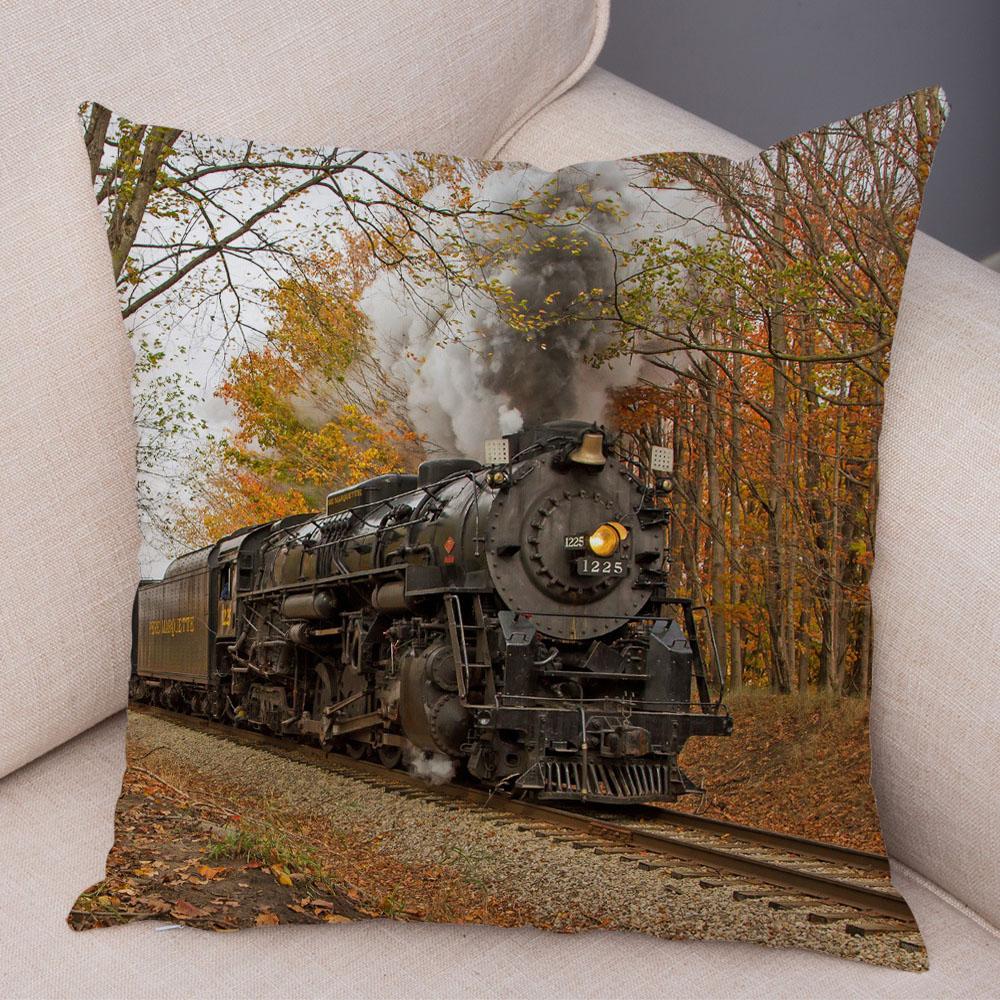 Pillowcase Vintage Style Steam Train Decor Retro Colorful Car Cushion Cover