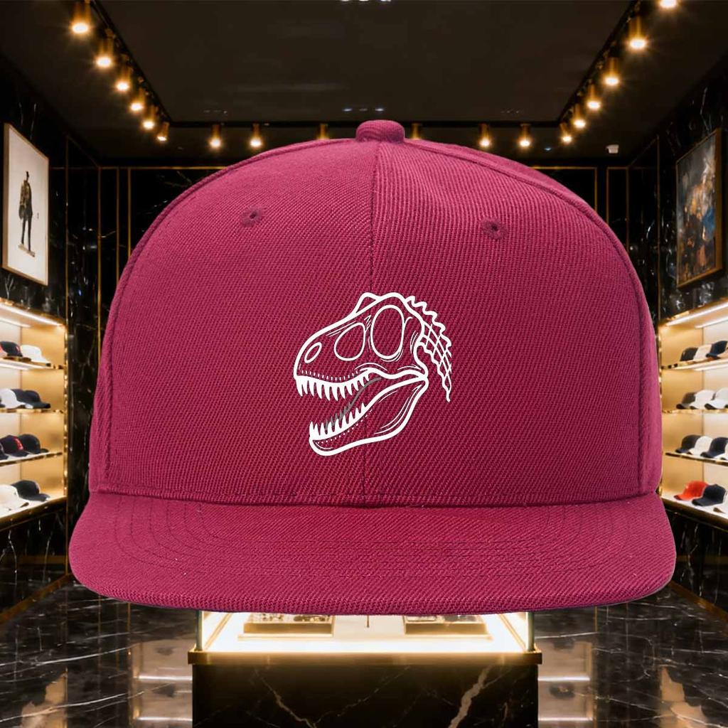 Dinosaur Skull Graphic Print Black Flat Brim Baseball Cap Unisex Polyester Snapback Outdoor Headwear