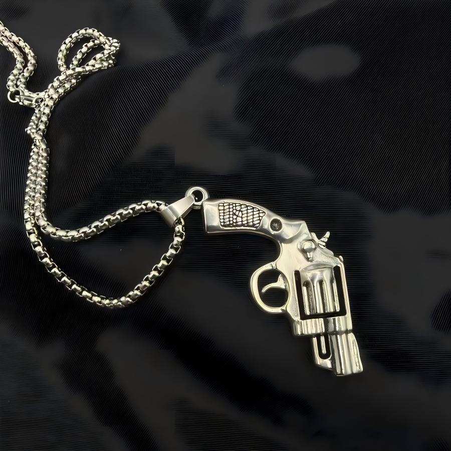 Collana Hip-hop in Acciaio Titanio Pendente a Forma di Pistola da Uomo Gioielli di Lusso alla Moda