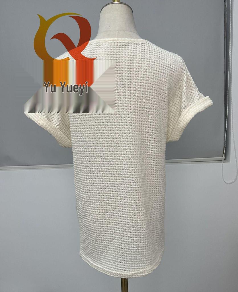 2024 Hollow Lace Splicing Plus Size Short Sleeve T-shirt for Women