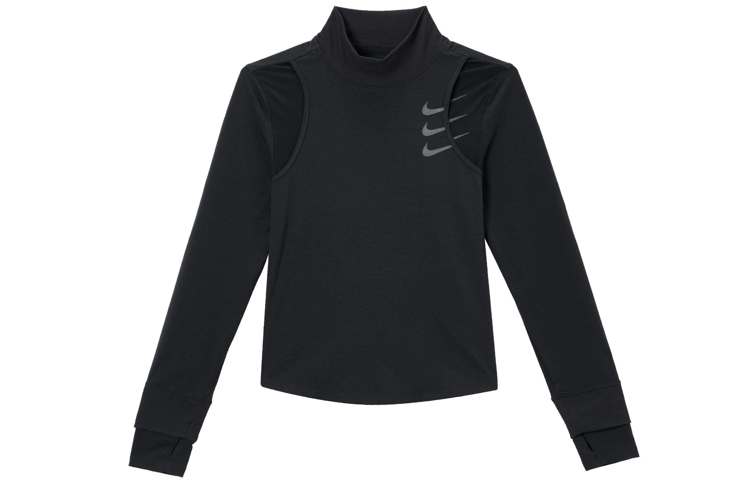 Nike T Shirts Women s Black Turtleneck Moderate Straight Fit FB7808-010 M