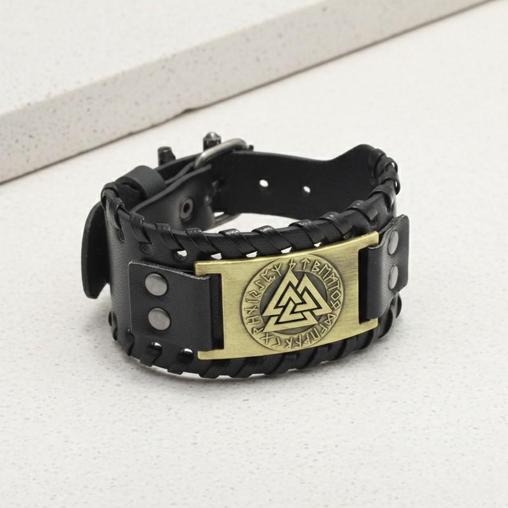 Scandinavian Punk Leather Cuff Bracelet Nordic Amulet Gothic Wristband for Men Stylish Fashion Jewelry Accessory