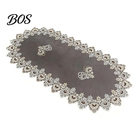 Schutz Tischläufer Oval Spitze Läufer, Vintage Deckchen, Retro Flexible Textur Blumiges Platzset für Kaffee Esszimmer Dekor Transparentes Netz