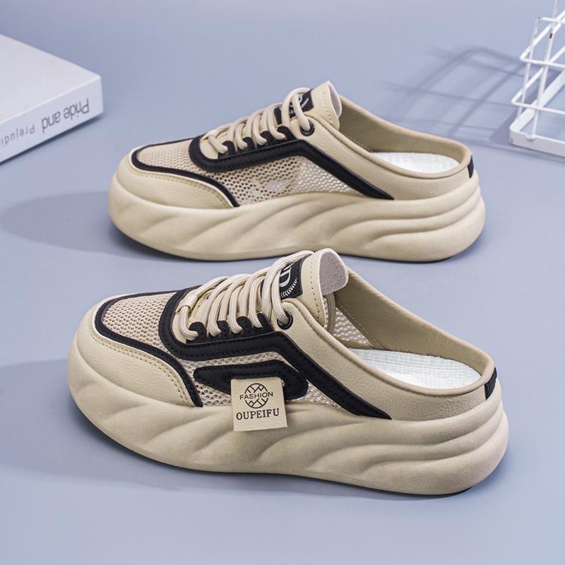 Summer Women's Shoes New One-pedal Sandals Women's Outer Wear Cloth Shoes Korean Version Versatile Little White Shoes Net Shoes Hollow Half Slippers