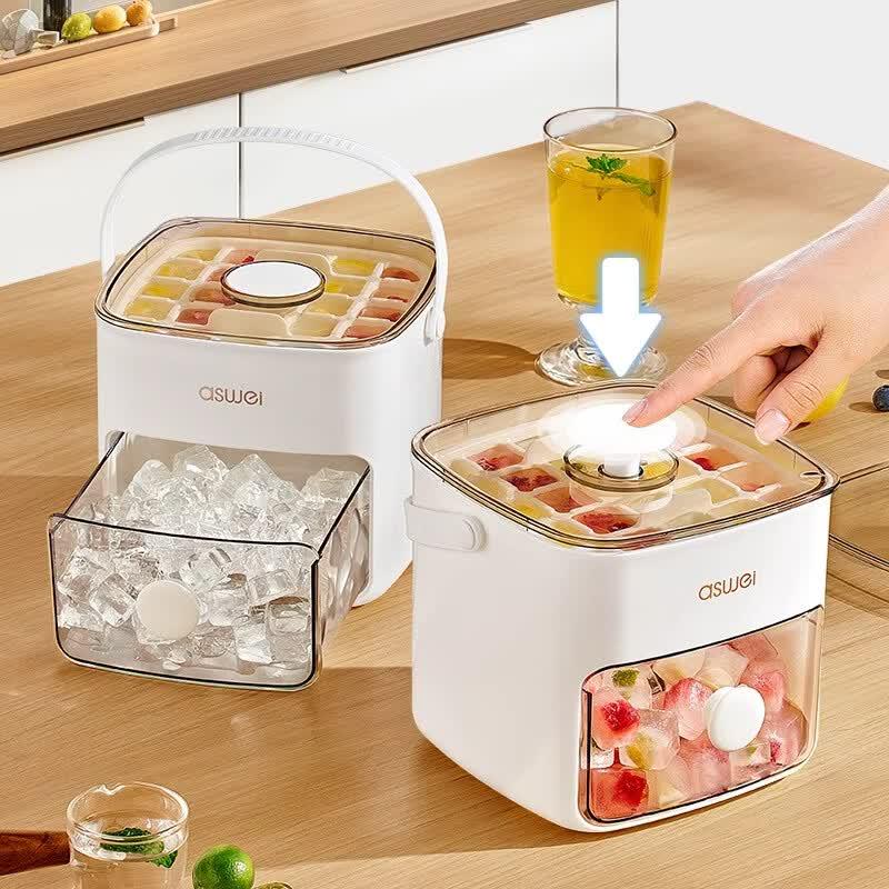 Press-Type Ice Cube Tray with Storage