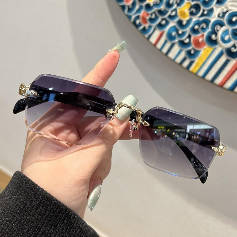 Eyewear Frameless Polarized Sunnies Retro Anti-UV Glasses Catwalk Square Frame Sunglasses  Summer