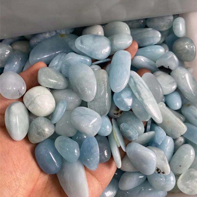 Natural Aquamarine Tumbled Stone Polished sky blue healing gemstone crystal for decoration