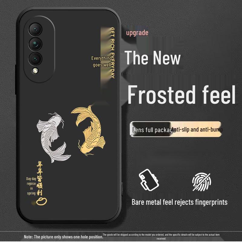 Black Cartoon Chinese Style Silicone Honor X20se Phone Case with Tempered Glass Protector