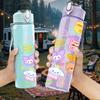 1PC Cute Mixed Cartoon Character Sticker Design 750ml Color Plastic Sports Water Bottle Leakproof Flip Straw Lid Suitable for Sports Office Home Use