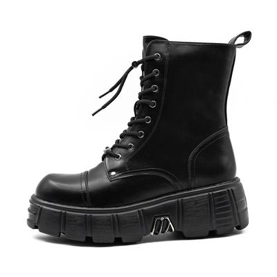 Punk Women Platform Ankle Boots Female's Rock Round Toe Lace Up Fashion Retro Chunky Shoes Metal Decor Short Boots