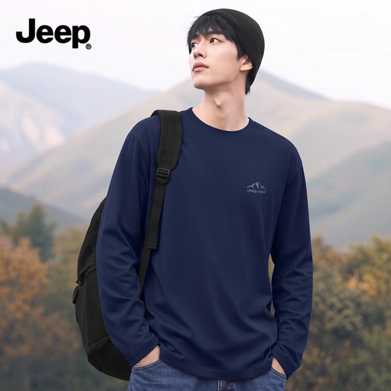 JEEP Men's Casual Crew Neck Long-Sleeve Cotton T-Shirt