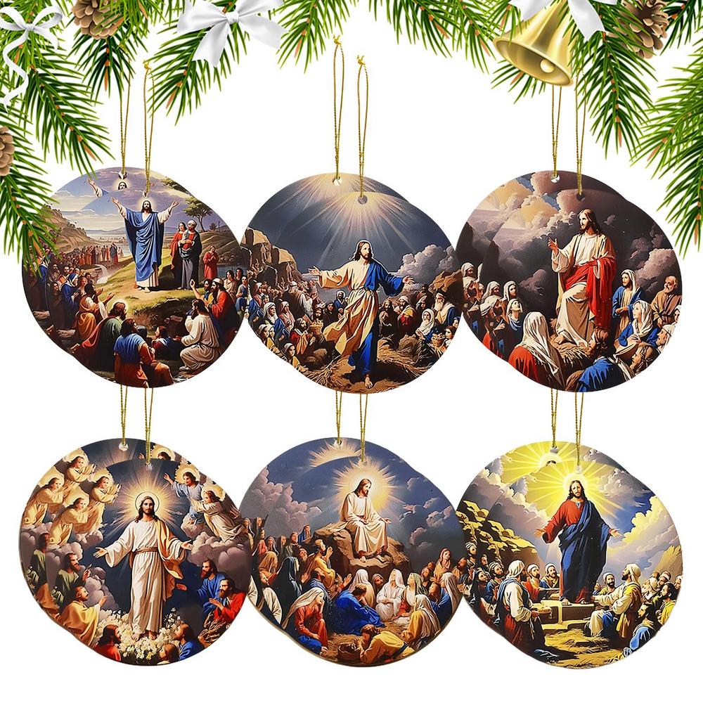 Religious Christmas Ornaments 12 Pieces Wood Festive Ornament Hangable Jesus Decor For Tree Church Rearview Mirror School Living
