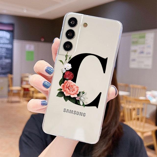 Klare Hülle für Samsung Galaxy S22 S20 FE S21 S10 S9 Plus Note 20 Ultra 10 Lite 9 Weiche TPU-Telefonschale Buchstaben DIY Blume