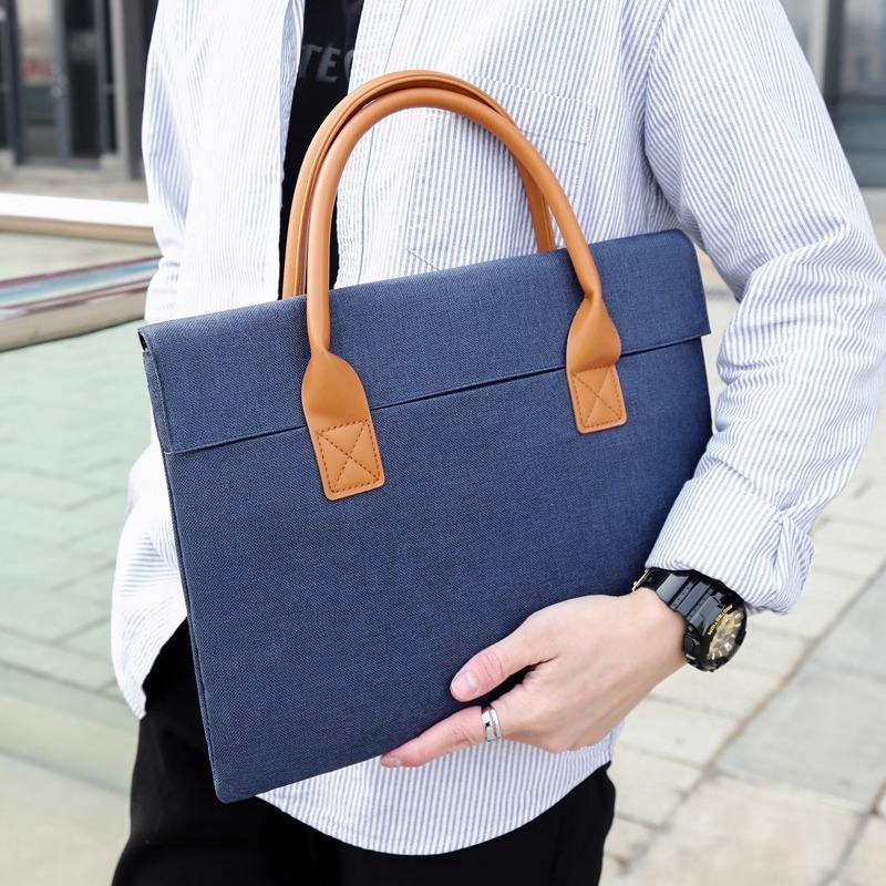 Large capacity solid color briefcase business commuter men's and women's A4 file bag 15.6 inch laptop bag exhibition bag