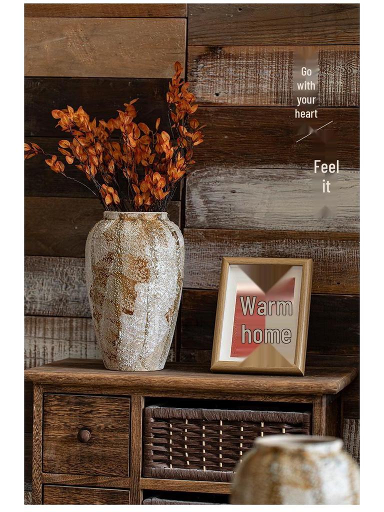 Wabi-Sabi Style Large Ceramic Vase: Rustic Mottled Pottery Jar for Floral Arrangements