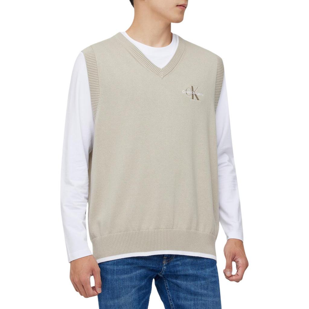 Calvin Klein Letter Embroidery Solid Color Comfortable Knit Sweater Men Sweater Beige J324408-PED