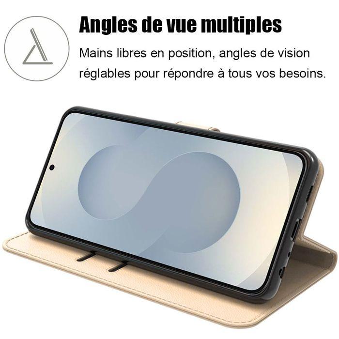 Coque de protection - BOOLING - pour Samsung Galaxy S25 Plus - Cuir Synthétique Doré - Antichoc - Support intégré