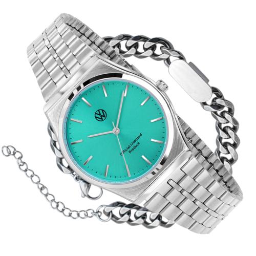 

[Volkswagen Watch] Volkswagen Watch Mint Color Simple Round Watch Titanium Bracelet Set One Size