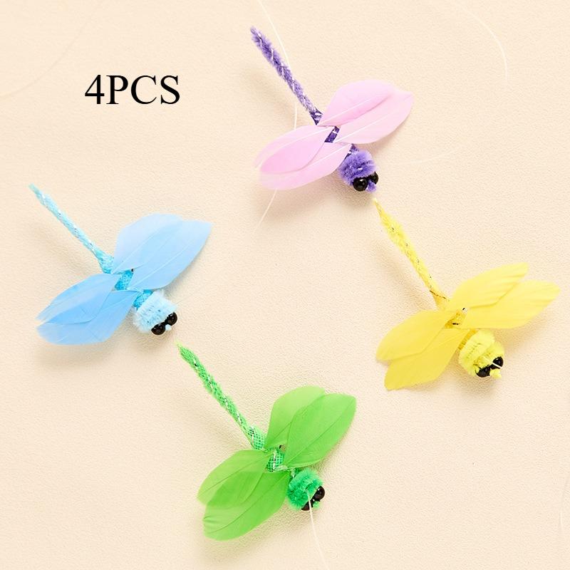 

4pcs Feather Dragonfly Replacement Head Cat Teaser Stick Change Heads Toys Pet Supplies