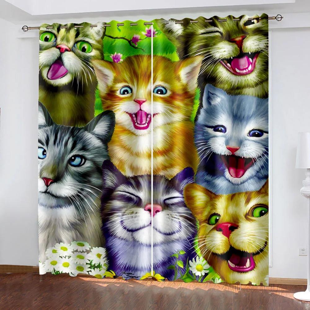 3D-Digitaldruck, personalisierbar, luxuriöser Fenstervorhang für Wohnzimmer, Kinder, Schlafzimmer, Vorhänge, Katze, Heimdekoration