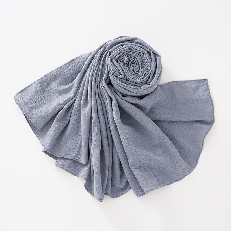 New Breathable Crumpled Scarf For Women Girls Solid Scarves Soft Cotton Wrinkle Pashmina Shawl Foulard Winter Warm Wrap Shawls