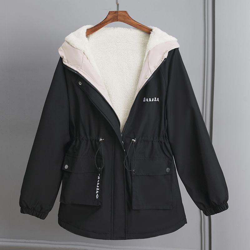 Petite Fleece-lined Thickened Women's Jacket Autumn/winter Style Korean Version Versatile Casual Cropped Loose-fit Coat