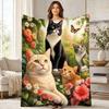 Garden Cats And Butterfly Coral Fleece Blanket
