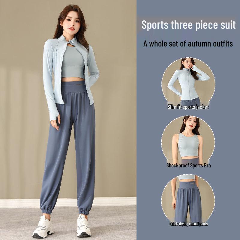 Women's 2024 High-End Quick-Dry Yoga & Running Set: 3-Piece Sports Outfit