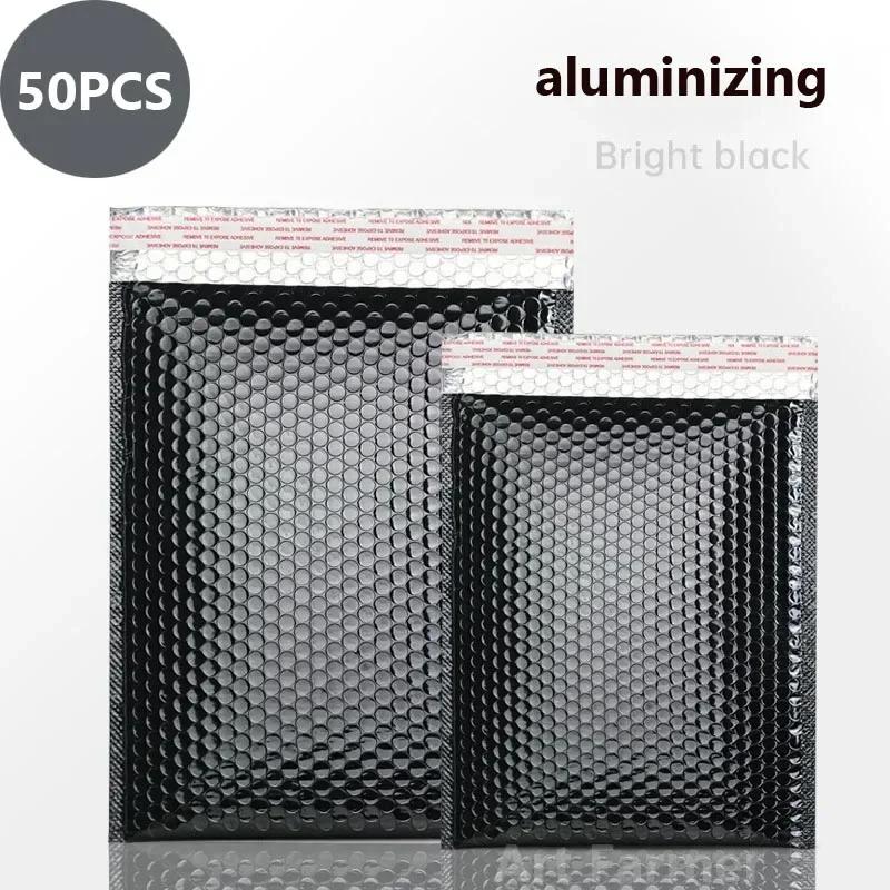 50Pcs Packaging Supplies Holographic Shipping Bags Champagne Color Metal Bubble Mailer Small Business Envelope Mailing Office