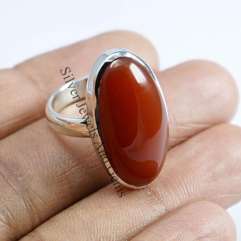Natural Carnelian Ring, 925 Sterling Silver Ring, Gift for her, Long Oval Carnelian Ring, Gemstone Ring, Promise Ring, Handmade Ring