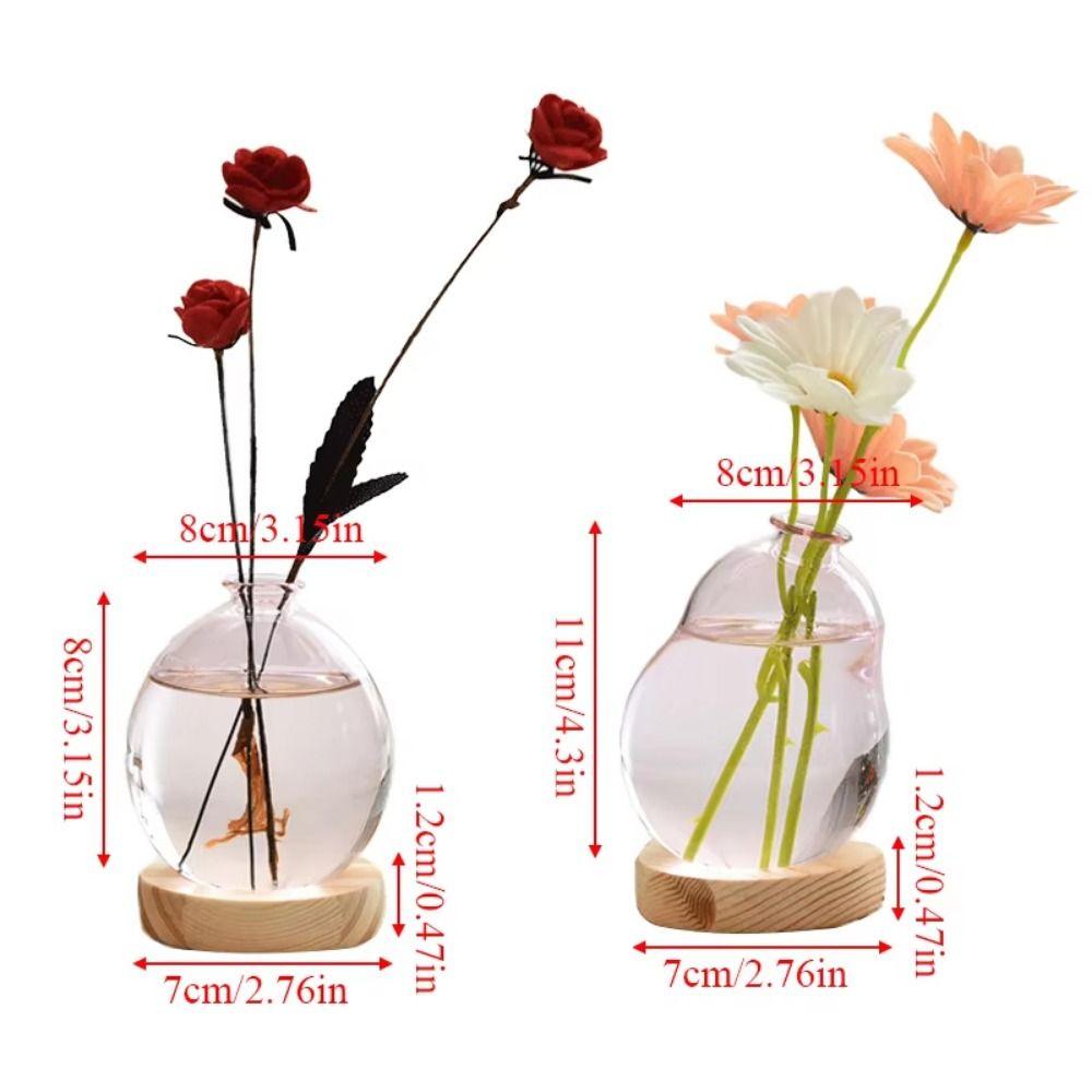 Transparent/Pink Creative Bubble Glass Vase With Wood Base Desktop Decorating Flowerpot  Home