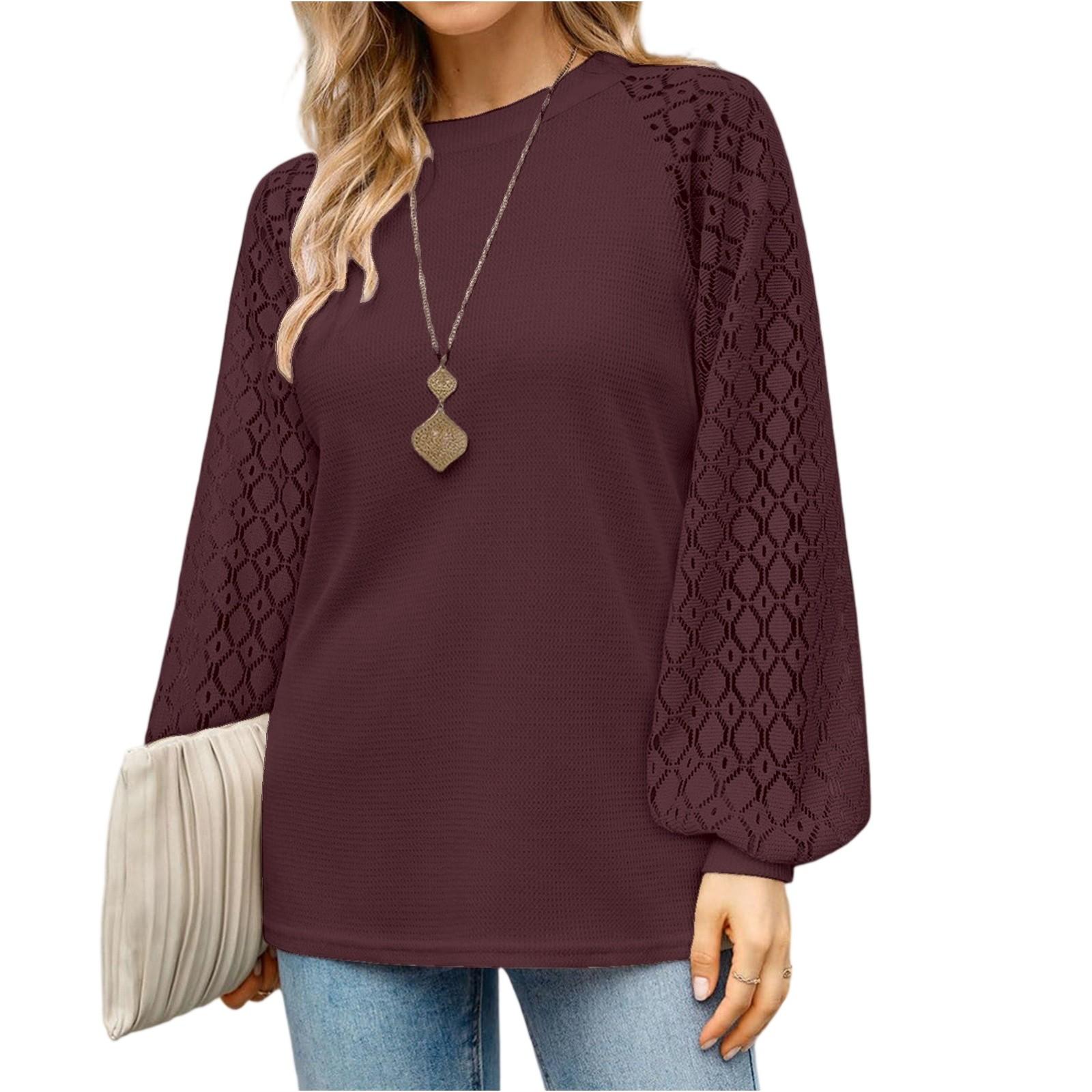 

Женский модный пуловер с круглым вырезом и длинными рукавами, однотонный, повседневный топ XL винный