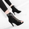 European and American plus size jazz dance dance mesh cool boots heels lace up jazz high heels