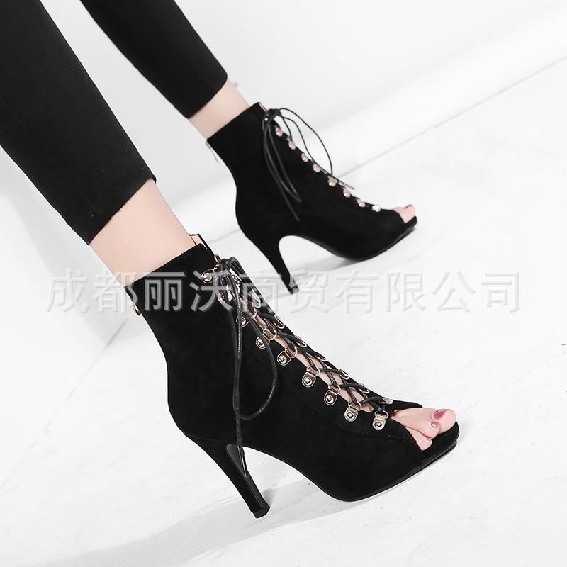 European and American plus size jazz dance dance mesh cool boots heels lace up jazz high heels